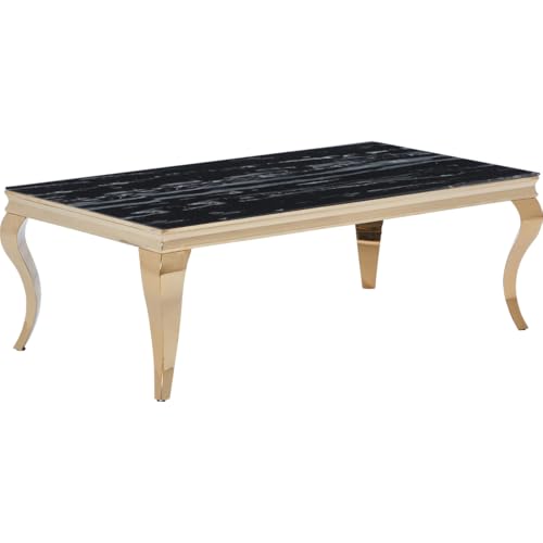 HOOZ Couchtisch 115x65x44 cm – Moderner Wohnzimmertisch mit Glasplatte & Metallgestell – Eleganter Designer Tisch für Wohnzimmer & Lounge (Gold/Marmoroptik Schwarz) von HOOZ