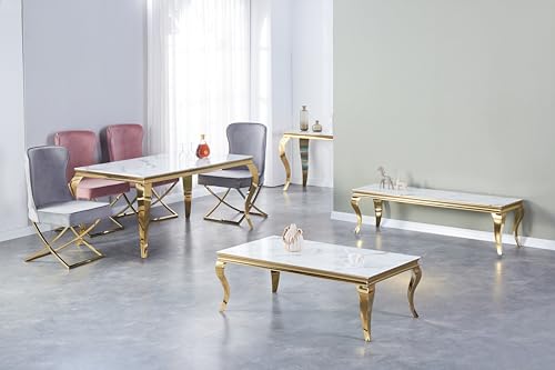 HOOZ Couchtisch 115x65x44 cm – Moderner Wohnzimmertisch mit Glasplatte & Metallgestell – Eleganter Designer Tisch für Wohnzimmer & Lounge (Gold/Marmoroptik Weiß) von HOOZ