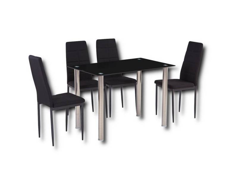 HOOZ Essgruppe fürs Esszimmer, Küche und Wohnzimmer Tischplatte 6 mm Sicherheitsglas, (Set, 5-tlg., Tisch mit 4 Stühlen), Tischplatte schwarz, Bezug Stühle schwarz von HOOZ