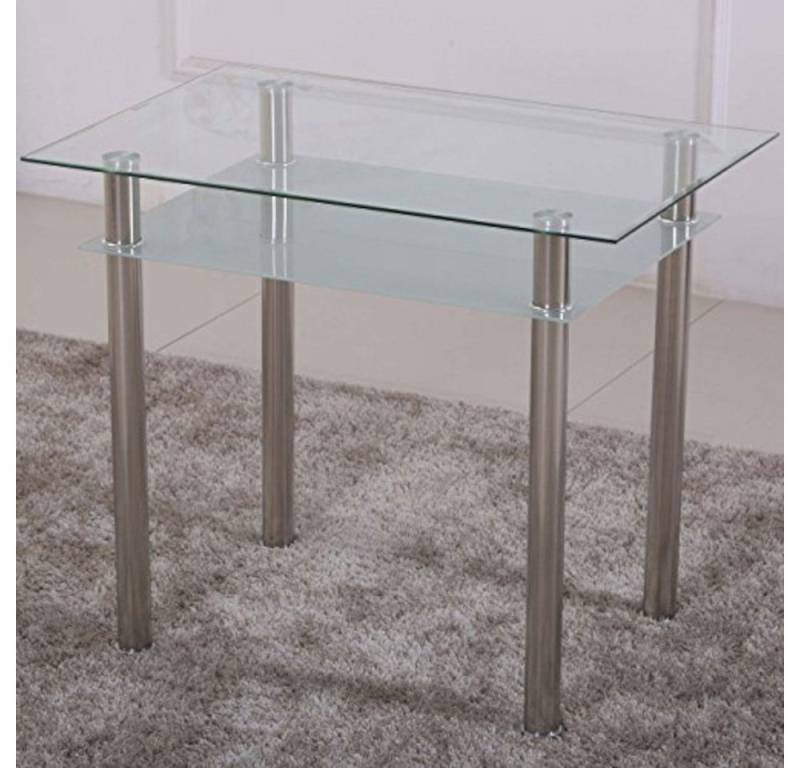 HOOZ Esstisch aus Glas mit 6 mm Sicherheitsglas & Facettenschliff 90 x 60 x 75cm (Glastisch, 1-St., zusätzlicher Stauraum), satinierte Ablagefläche von HOOZ