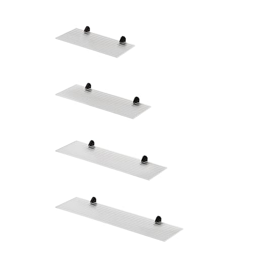 HOOZ Glas Wandregal 50cm Klarglas geriffelt - 30-100 cm - Badezimmer Regal aus Glas - 6mm Glasscheibe aus ESG Sicherheitsglas - Wandboard an Metallhaltern Montiert, Duschablage Badezimmer Wandregal von HOOZ