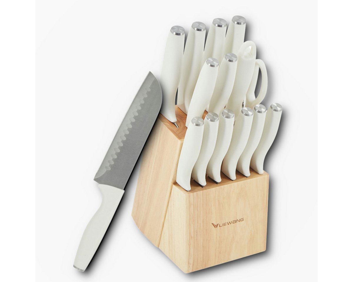 HOOZ Messer-Set 15-teilig mit Messerblock, 13 scharfe Küchenmesser + Schere, Wetzstahl (Set, 15-tlg., Kochmesser für Fleisch Fisch Gemüse Obst), Perfekt für die erste Wohnung von HOOZ