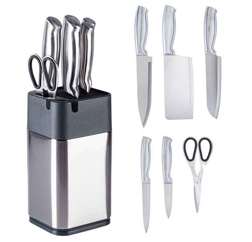 HOOZ Messer-Set Heimwerk Germany Küchenmesser Set mit Messerblock – 7-teilig Edelstahl (8-tlg), mit integriertem Schärfer von HOOZ