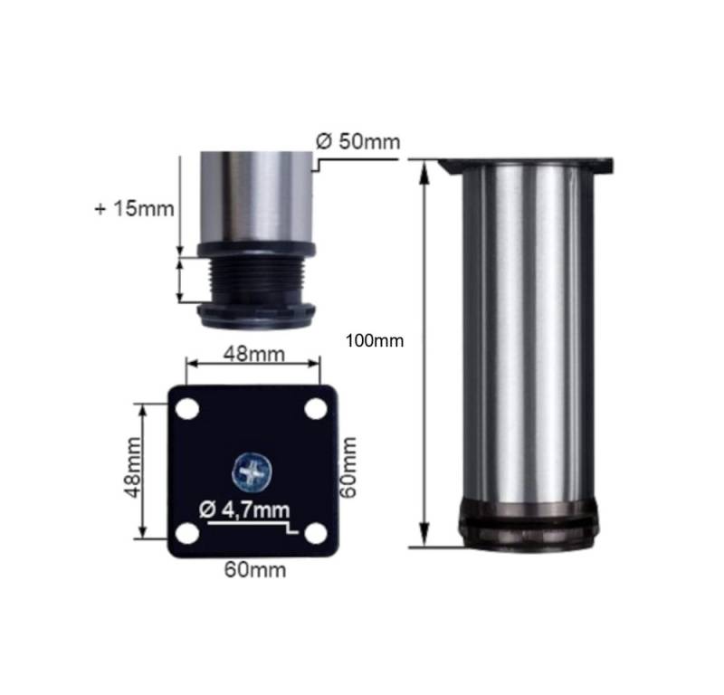 HOOZ Möbelfuß Sockelfuß höhenverstellbar Edelstahl gebürstet Ø50mm 4er Set 80–200mm, (Set, 4-St., 10 cm), in 4 verschiedenen Größen von HOOZ