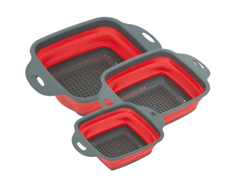 HOOZ Seiher 3x faltbares Sieb aus Silikon Quadratisch, Silikon, (Set, 3-St., 3-Fach), ausziehbar von HOOZ