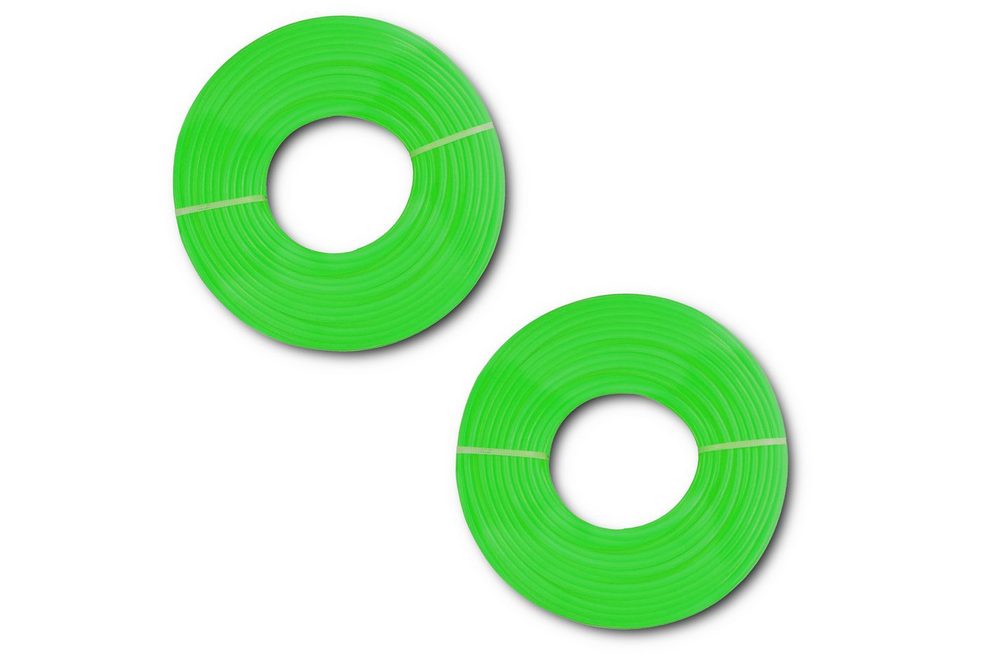 HOOZ Trimmerfaden für Rasentrimmerspulen runder Querschnitt - Universelle Kompatibel 2x, 15 m Länge, 2.4 mm Fadendurchmesser, (Set, 2-St., Grün), Signalfarben von HOOZ