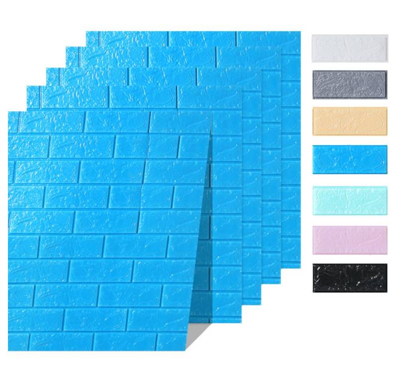 HOOZ Wandpaneel 5x Wandpaneele 3D-Ziegelsteinoptik 77x70x0,5 cm selbstklebend - blau, BxL: 77x70 cm, (5-tlg) von HOOZ