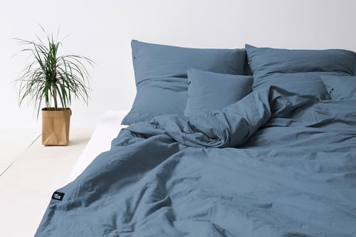 HOP DESIGN Bettwäsche 200x200 Graublau - Baumwoll Bettwäsche 200x200 mit 2 Kissen Bezug 80x80 - Allergiker Bettwäsche-Sets - Duvet Cover von HOP DESIGN
