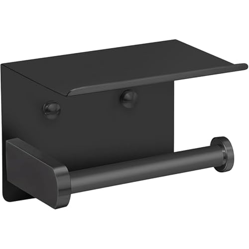 Chrom-Toilettenpapierrollenhalter mit Ablage, Wandmontage oder selbstklebend, für Badezimmer oder Küche, Edelstahl, Schwarz (Silber) von HOPAISH
