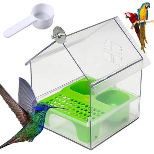 Ausziehbarer externer Papageienfutterspender Mit Zwei Futtertrögen, Fenster-Vogelfutterstation für Finken und Kolibri, leicht nachzufüllen und zu reinigen, für Balkon, Gartenzaun (Grün) von HOPASRISEE