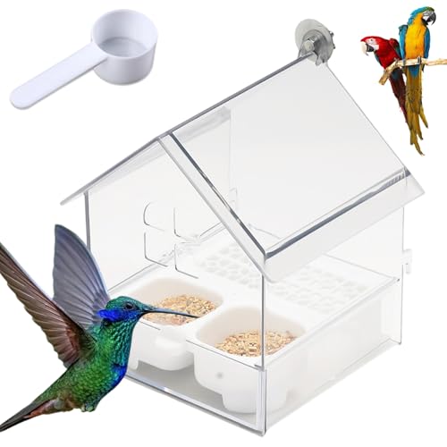 Ausziehbarer externer Papageienfutterspender Mit Zwei Futtertrögen, Fenster-Vogelfutterstation für Finken und Kolibri, leicht nachzufüllen und zu reinigen, für Balkon, Gartenzaun (Weiß) von HOPASRISEE