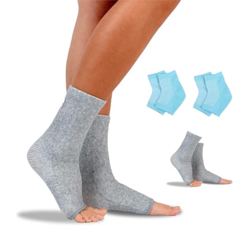 Bamboofit KompressionsstrüMpfe – NatüRliche Linderung Bei Schmerzenden FüßEn, Kompressionssocken FüR Die Nacht Damen Herren, Plantarfasziitis Socken, Hochwertige Bambusfasern(Grau+Blau (35-46),2Pcs) von HOPASRISEE