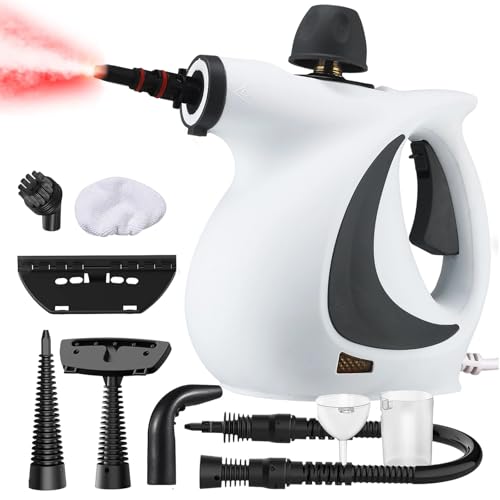 Dampfreiniger Red Hut, Red Hut Dampfreiniger Mobil, Dampfreinigers Handgerät, 3,2 Bar Dampfdruck, 1050 W Steam Cleaner Für Alle Böden, Chemiefrei, Mit 12 Aufsätzen (Grau,9 Aufsätzen) von HOPASRISEE