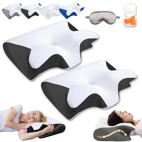 Dreamsleepz Kissen, Dream Sleepz Kissen, Original Memory Foam Ergonomisches Nackenkissen & Kopfkissen Für Seiten-, Rücken- Und Bauchschläfer, Für Besseren Schlaf (Schwarz,2Stück) von HOPASRISEE