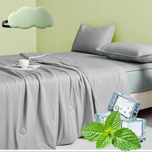 Anfaru Eisdecke, Anfaru ChillComfort Schlafdecke, Selbstkühlende Decke, Doppelseitig Eisseide Kühlfasern Sommerdecke Sommer, Atmungsaktiv, Leichte, Anti Schweiß (Sanftes Grau,150 * 200cm) von HOPASRISEE