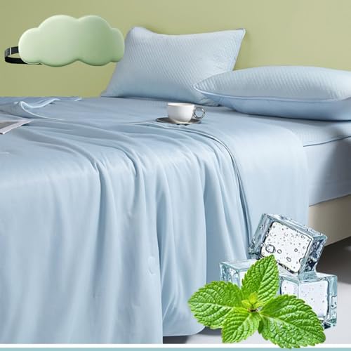 Anfaru Eisdecke, Anfaru ChillComfort Schlafdecke, Selbstkühlende Decke, Doppelseitig Eisseide Kühlfasern Sommerdecke Sommer, Atmungsaktiv, Leichte, Anti Schweiß (Seeblau,105 * 150cm) von HOPASRISEE
