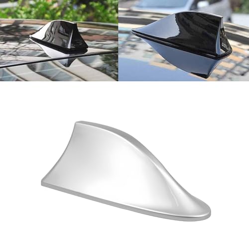 HOPASRISEE Keluvo Haifischflossen-Autoantenne, Autoantenne mit VerstäRker, Haifisch Antenne Auto, Am/Fm mit Verstaerker, Widerstand Reduzieren und Ohne Bohren Installieren(Silber) von HOPASRISEE