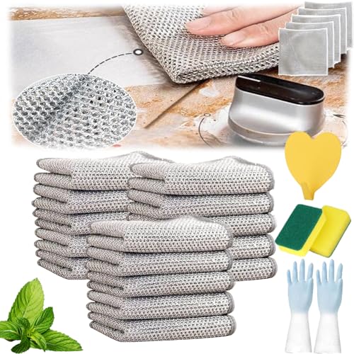 HOPASRISEE Multipurpose Wire Dishwashing Rags for Wet and Dry, Double Stainless Steel Scrubber, Wire Dishwashing Rag, Multifunctional Non-Scratch Wire Dishcloth (15PCS) von HOPASRISEE