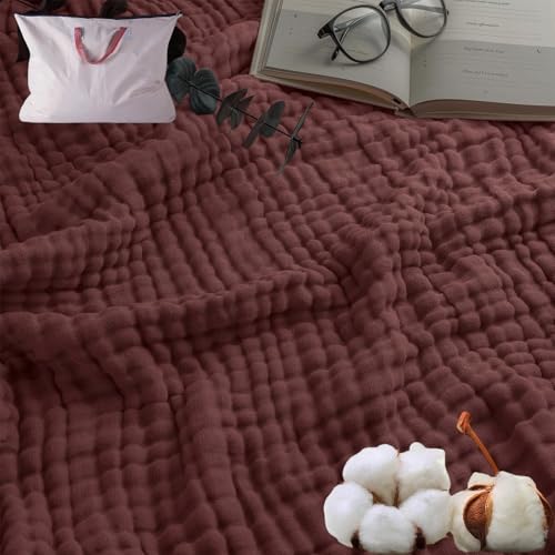 HOPASRISEE Musselin Decke, Sommer Musselin Decke Erwachsene, 100% Natürliche MusselinBaumwolle, Kühle, Weich Und Atmungsaktiv as Cuddly Blanket, Bed, Couch Throw (Dunkelrot,Queen(150x200cm)) von HOPASRISEE
