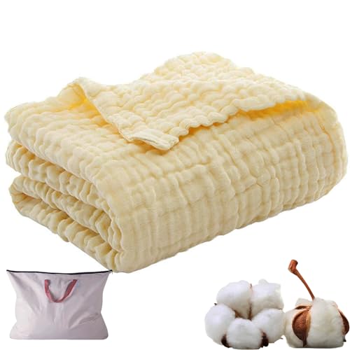 HOPASRISEE Musselin Decke, Sommer Musselin Decke Erwachsene, 100% Natürliche MusselinBaumwolle, Kühle, Weich Und Atmungsaktiv as Cuddly Blanket, Bed, Couch Throw (Gelb,Normal(130x150)) von HOPASRISEE