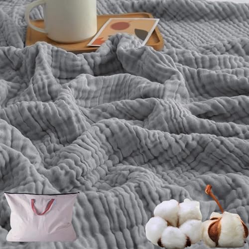 HOPASRISEE Musselin Decke, Sommer Musselin Decke Erwachsene, 100% Natürliche MusselinBaumwolle, Kühle, Weich Und Atmungsaktiv as Cuddly Blanket, Bed, Couch Throw (Hellgrau,Normal(130x150)) von HOPASRISEE