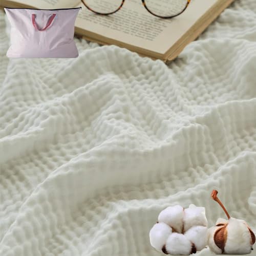 HOPASRISEE Musselin Decke, Sommer Musselin Decke Erwachsene, 100% Natürliche MusselinBaumwolle, Kühle, Weich Und Atmungsaktiv as Cuddly Blanket, Bed, Couch Throw (Weiß,Queen(150x200cm)) von HOPASRISEE