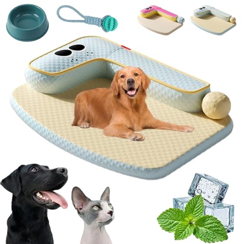 Pfoten-Bedarf Atmungsaktives Kühlendes Sommer Bett Für Haustiere, Kühlmatte Für Hund, Erhöhte Desig, Waschbarer Bezug, Für Wohnung, Terrasse & Garten (Blau,XL (80 x 62 cm)) von HOPASRISEE