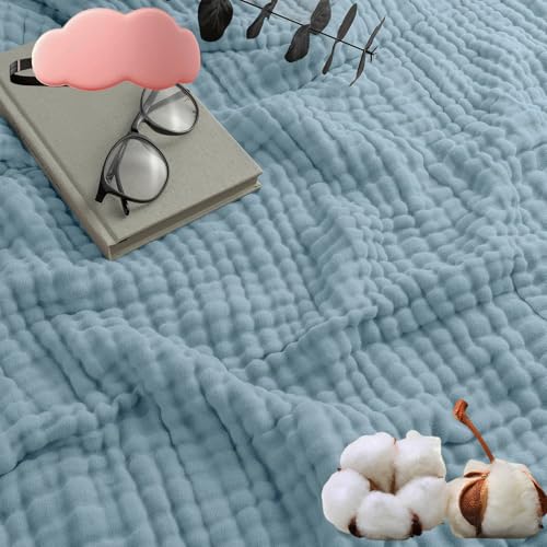 HOPASRISEE Sanfte Musselindecke, Sommer Musselin Decke Erwachsene, Aus 100% Natur Baumwolle, Kühle, Weich Und Atmungsaktiv as Cuddly Blanket, Bed, Couch Throw (Blau,Queen(150x200cm)) von HOPASRISEE