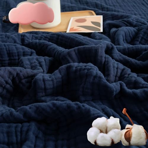 HOPASRISEE Sanfte Musselindecke, Sommer Musselin Decke Erwachsene, Aus 100% Natur Baumwolle, Kühle, Weich Und Atmungsaktiv as Cuddly Blanket, Bed, Couch Throw (Dunkelblau,King(200x230)) von HOPASRISEE