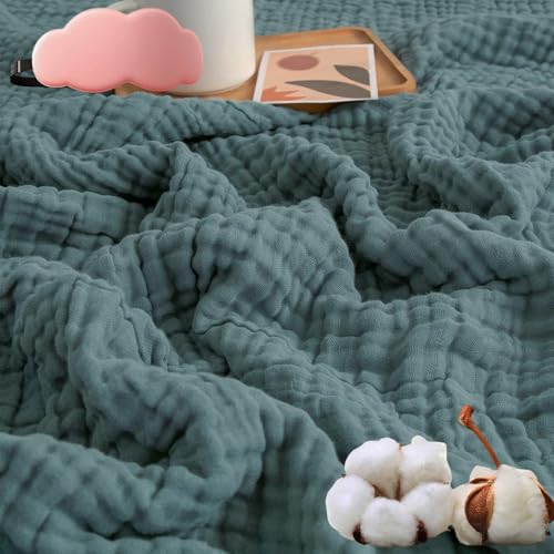 HOPASRISEE Sanfte Musselindecke, Sommer Musselin Decke Erwachsene, Aus 100% Natur Baumwolle, Kühle, Weich Und Atmungsaktiv as Cuddly Blanket, Bed, Couch Throw (Dunkelgrün,King(200x230)) von HOPASRISEE