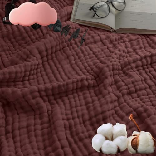 HOPASRISEE Sanfte Musselindecke, Sommer Musselin Decke Erwachsene, Aus 100% Natur Baumwolle, Kühle, Weich Und Atmungsaktiv as Cuddly Blanket, Bed, Couch Throw (Dunkelrot,Queen(150x200cm)) von HOPASRISEE