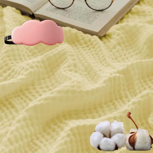 HOPASRISEE Sanfte Musselindecke, Sommer Musselin Decke Erwachsene, Aus 100% Natur Baumwolle, Kühle, Weich Und Atmungsaktiv as Cuddly Blanket, Bed, Couch Throw (Gelb,Normal(130x150)) von HOPASRISEE