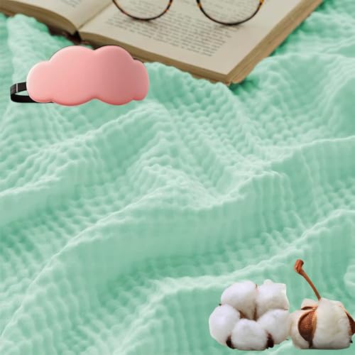 HOPASRISEE Sanfte Musselindecke, Sommer Musselin Decke Erwachsene, Aus 100% Natur Baumwolle, Kühle, Weich Und Atmungsaktiv as Cuddly Blanket, Bed, Couch Throw (Grün,Queen(150x200cm)) von HOPASRISEE
