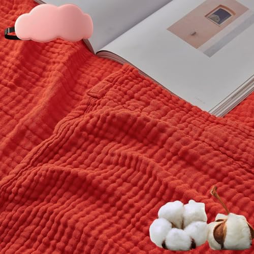 HOPASRISEE Sanfte Musselindecke, Sommer Musselin Decke Erwachsene, Aus 100% Natur Baumwolle, Kühle, Weich Und Atmungsaktiv as Cuddly Blanket, Bed, Couch Throw (Rot,Normal(130x150)) von HOPASRISEE