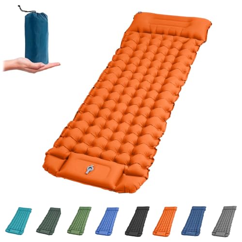 HOPASRISEE Ultraleichte & Kompakte Isomatte - Perfekt füR Unterwegs, Isomatte Selbstaufblasend 2 Personen Mit FußPumpe Und Tragetasche, Camping Matratze füR Rucksackreisen, Wandern(Orange) von HOPASRISEE