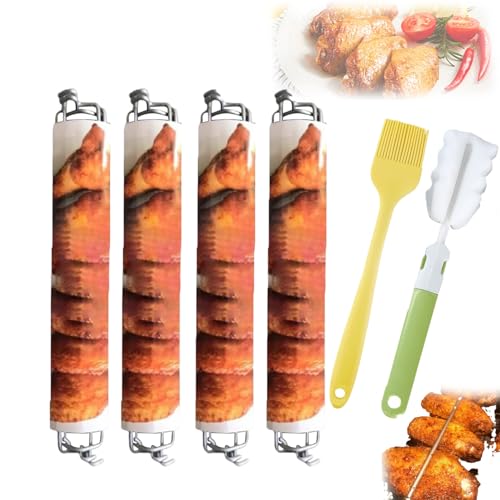 HOPASRISEE Wing Rails for Grilling Chicken Wings, Stainless Stee Wing Rails for Chicken Wings, Chicken Wing BBQ Fork, Wing Rails for BBQ, Barbecue, Camping, Chicken Wings Flat (4pcs) von HOPASRISEE