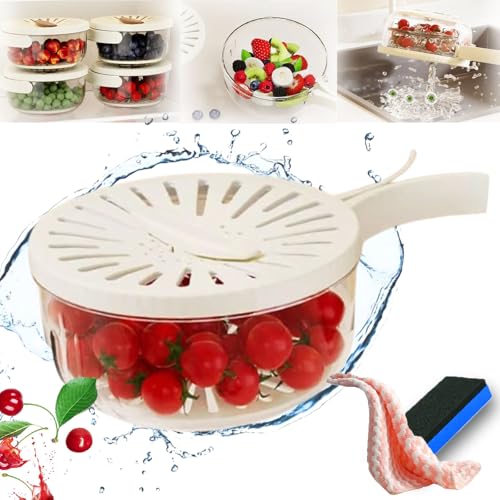 Multifunktionale Obst- und Gemüsewaschschüssel, Multifunctional Fruit and Vegetable Washing Bowl, multifunktionale Obst- und Gemüsewaschschüssel mit klappbarem Griff (Weiß) von HOPASRISEE