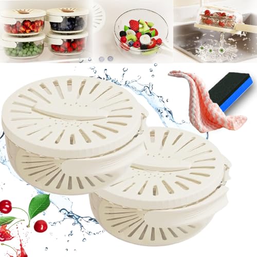 Multifunktionale Obst- und Gemüsewaschschüssel, Multifunctional Fruit and Vegetable Washing Bowl, multifunktionale Obst- und Gemüsewaschschüssel mit klappbarem Griff (Weiß-2pcs) von HOPASRISEE