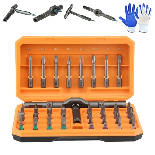 Ratschen -Schrauber 24-in-1, Ratschenschraubendreher Set, 24 in 1 Multi Bit Magnetschraubendreher Set Für Computer Brillen Fahrräder Uhren Ps5 Möbel Heimwerkerarbeiten (42 IN 1 Orange) von HOPASRISEE