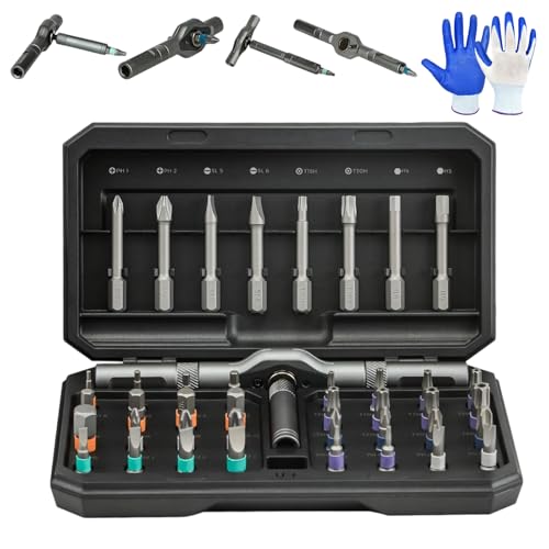 Ratschen -Schrauber 24-in-1, Ratschenschraubendreher Set, 24 in 1 Multi Bit Magnetschraubendreher Set Für Computer Brillen Fahrräder Uhren Ps5 Möbel Heimwerkerarbeiten (42 IN1 Schwarz) von HOPASRISEE