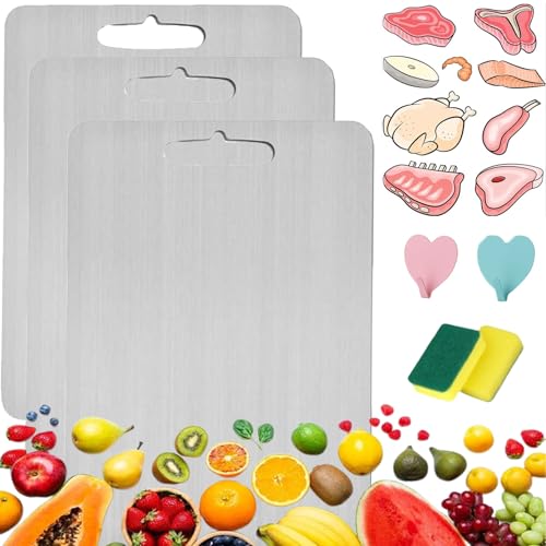 Titanium Premium Schneidebrett,Titan Schneidebrett,Yamato Schneidebrett,Titanpro Schneidebrett Choppler,Titanium Cutting Board,Doppelseitig,Große Titan-Schneidematte Für Fleisch (3PC-24/30/34 cm) von HOPASRISEE