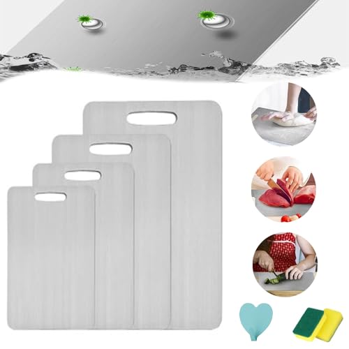 Yamato Cutting Board, Double-Sided Food Grade Meat Cutting Board for Kitchen, Titanium Cutting Board for Kitchen, Titanium Chopping Board, 304 Stainless Steel Cutting Board for Kitchen (4er-Pack) von HOPASRISEE