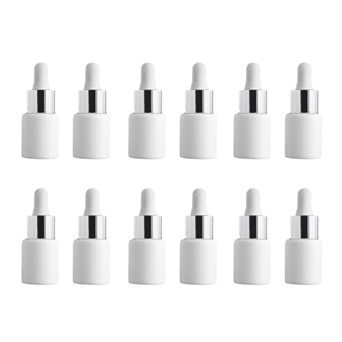 HOPECK Glas-Tropfflasche mit Pipette, 10ml, 12 Stück, Weiß, 70mm x 27mm, Kosmetik Serum Fläschchen Set ätherischen Öle, Parfüms dickwandige Glasflaschen (10ml) von HOPECK
