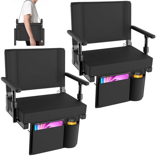 HOPERAN Stadionsitze mit Rückenstütze - Bleacher Stühle mit Rücken und Kissen mit Armlehne, dick gepolsterte Bleacher-Sitze inklusive Schultergurt, leichter tragbarer Stadionstuhl von HOPERAN