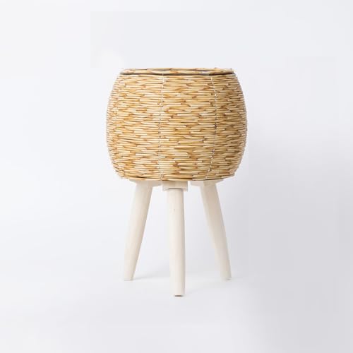 HOPEYHFM Blumentopf mit Ständer, Zimmerpflanzen Blumenständer, Gewebter Aufbewahrungskorb, Übertopf Rattan, für innen und außen, Blumenhocker oder Kräutertopf (Stil 1,Gelb) von HOPEYHFM