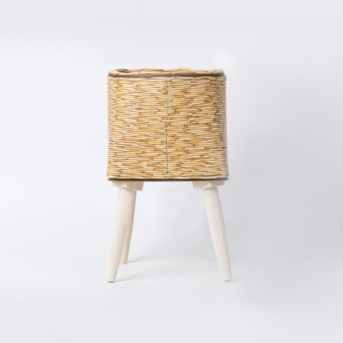 HOPEYHFM Blumentopf mit Ständer, Zimmerpflanzen Blumenständer, Gewebter Aufbewahrungskorb, Übertopf Rattan, für innen und außen, Blumenhocker oder Kräutertopf (Stil 2,Gelb) von HOPEYHFM