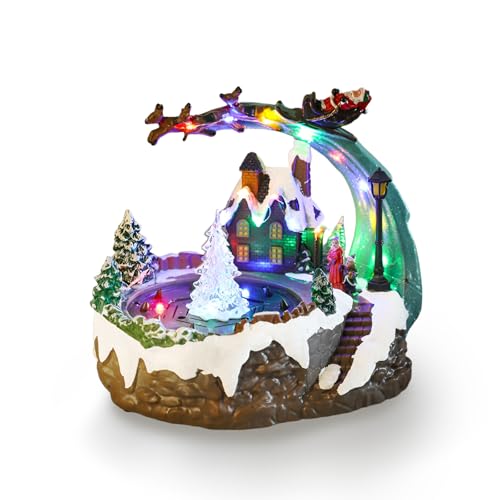 HOPEYHFM Weihnachtsdorf mit Musik,Lichter,LED-Weihnachtsdekoration,USB/batteriebetrieben,Funkelnde Lichter,Rotierender Springbrunneneffekt,Einzigartige Weihnachtsatmosphäre,Geschenk (Stil 1) von HOPEYHFM