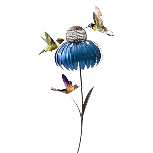 Hopeyhfm Metall Blumenform Vogelfutterspender, Futterstation/Futterhaus, Wildvogel Futterstelle mit Ständer und Bodenankern, Witterungsschutz, für Körner Erdnüsse, Außendekoration (Style 2) von HOPEYHFM