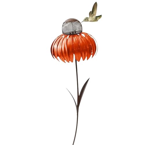 Hopeyhfm Metall Blumenform Vogelfutterspender, Futterstation/Futterhaus, Wildvogel Futterstelle mit Ständer und Bodenankern, Witterungsschutz, für Körner Erdnüsse, Außendekoration (Style 3) von HOPEYHFM