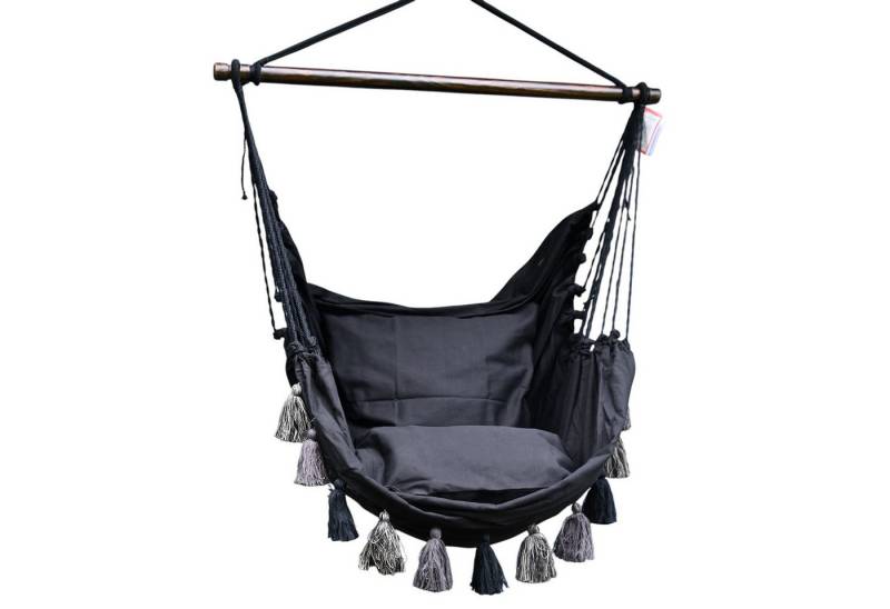 HOPLO Hängestuhl Hängesessel schwarz mit Quasten XXL mit 2 Kissen 100 % Baumwolle, Hergestellt unter fairen Bedingungen! von HOPLO